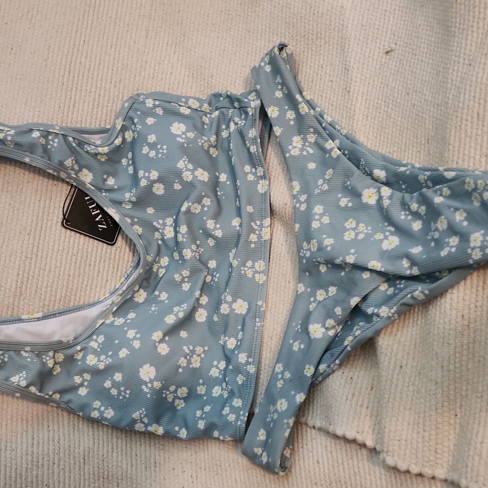 Aqua green floral bathing suit